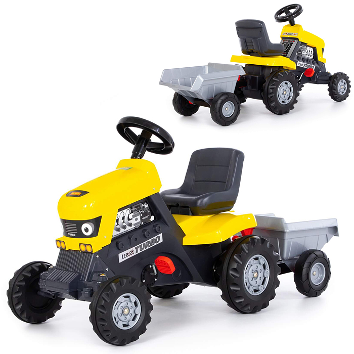Каталка-трактор с педалями "Turbo" (жёлтая) с полуприцепом