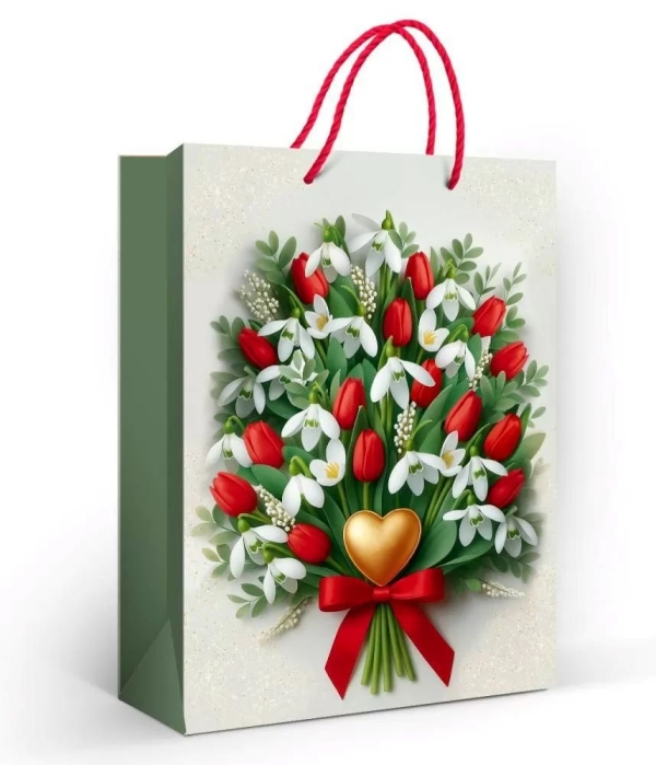 Пакет подарочный "Сердечный букет" (ML)