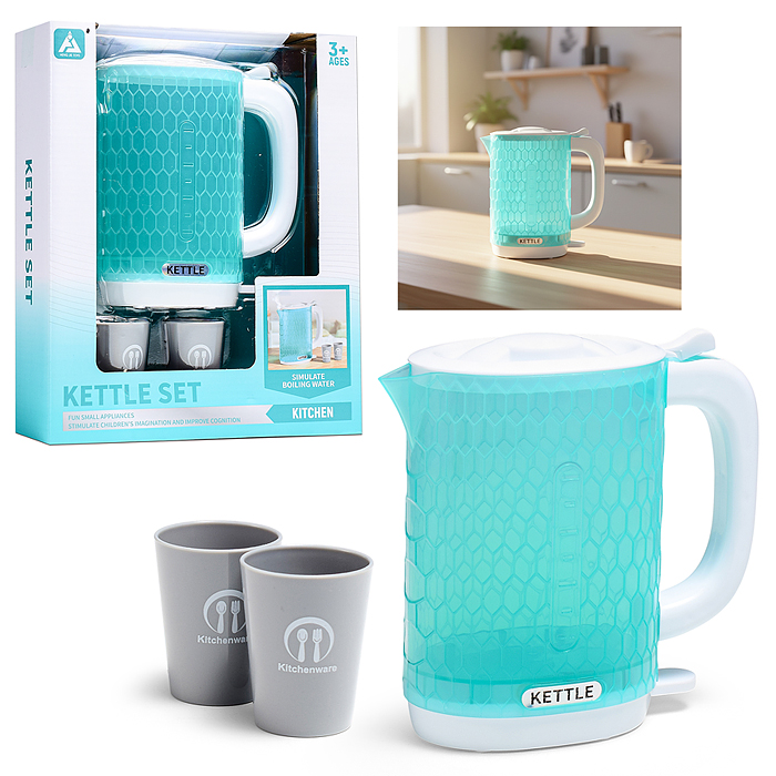 Бытовая техника HJ633 "Электрический чайник с кружками" в коробке ( цвет голубой)