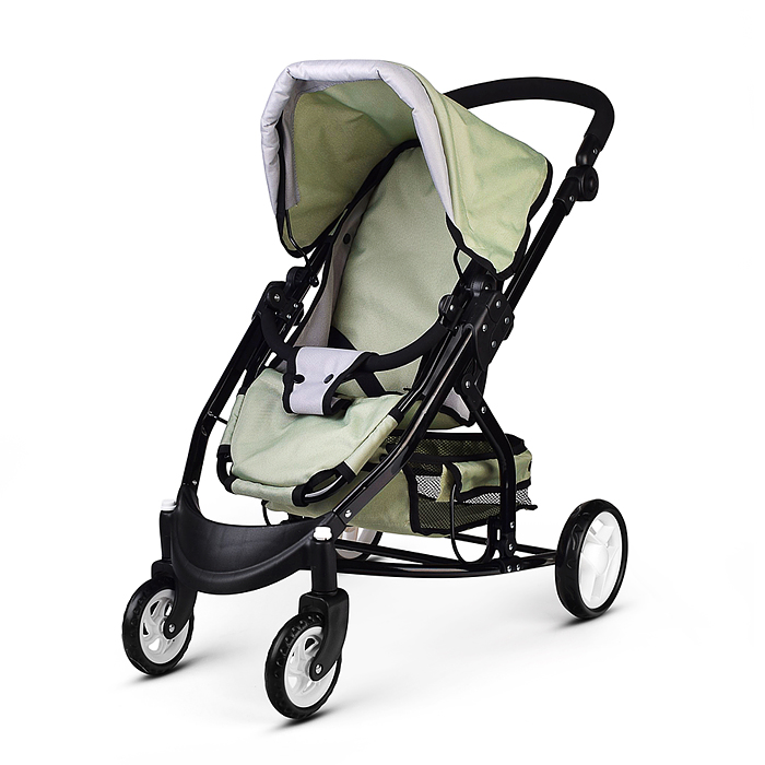 Коляская кукольная 9666 металлическая, с корзиной, цвет серо-зеленый
