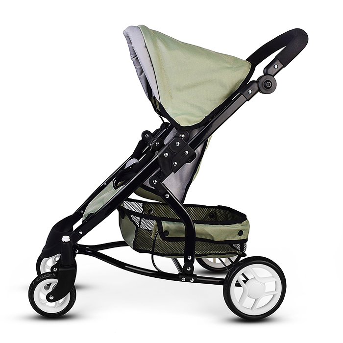 Коляская кукольная 9666 металлическая, с корзиной, цвет серо-зеленый
