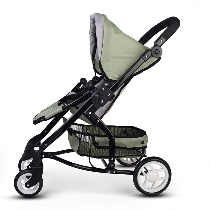 Коляская кукольная 9666 металлическая, с корзиной, цвет серо-зеленый