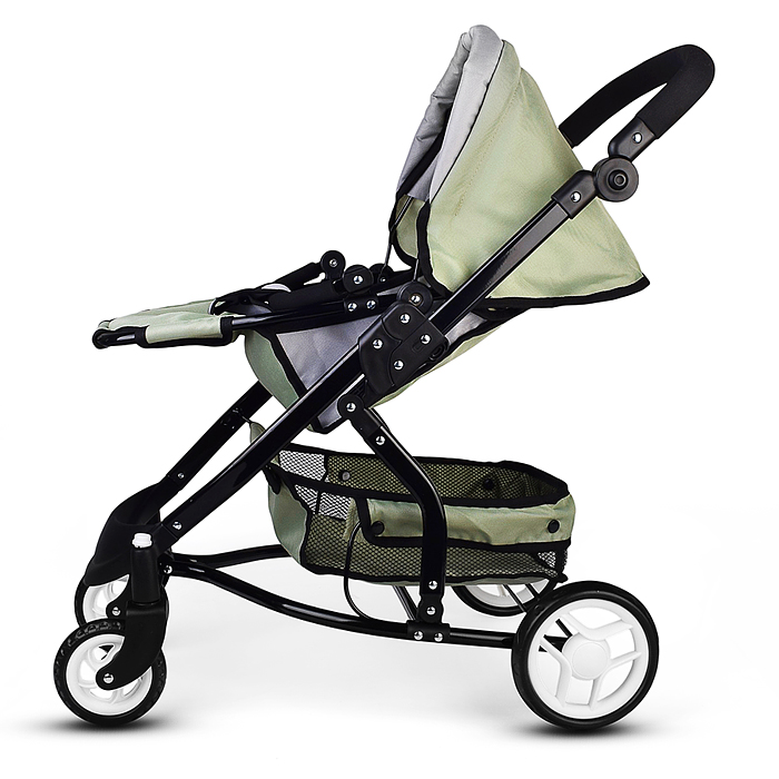 Коляская кукольная 9666 металлическая, с корзиной, цвет серо-зеленый