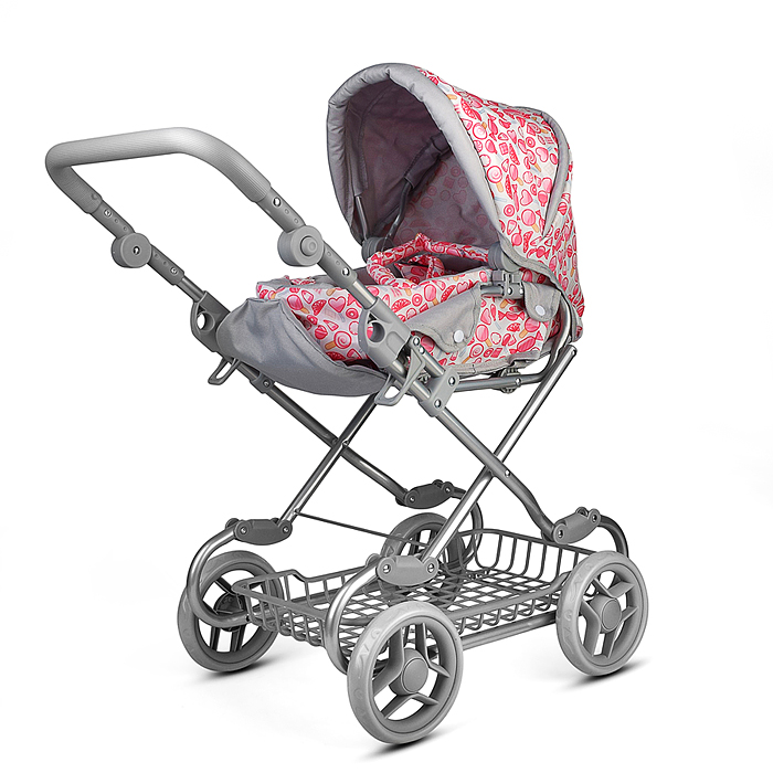Коляская кукольная 9346W металлическая, с корзиной, принт сладости