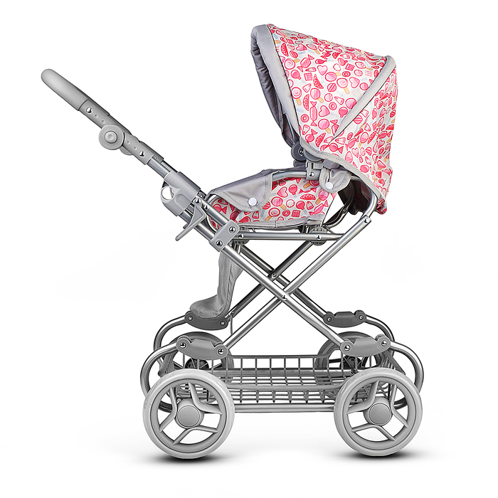 Коляская кукольная 9346W металлическая, с корзиной, принт сладости