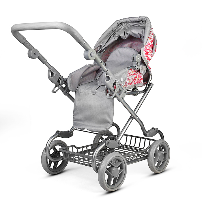 Коляская кукольная 9346W металлическая, с корзиной, принт сладости