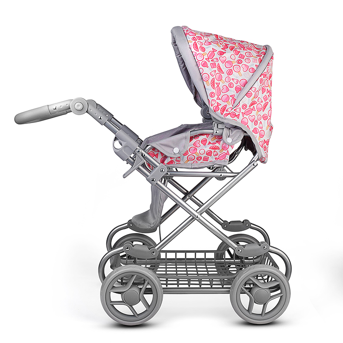 Коляская кукольная 9346W металлическая, с корзиной, принт сладости