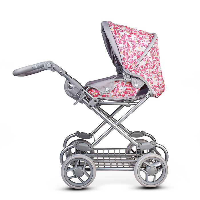 Коляская кукольная 9346W металлическая, с корзиной, принт сладости