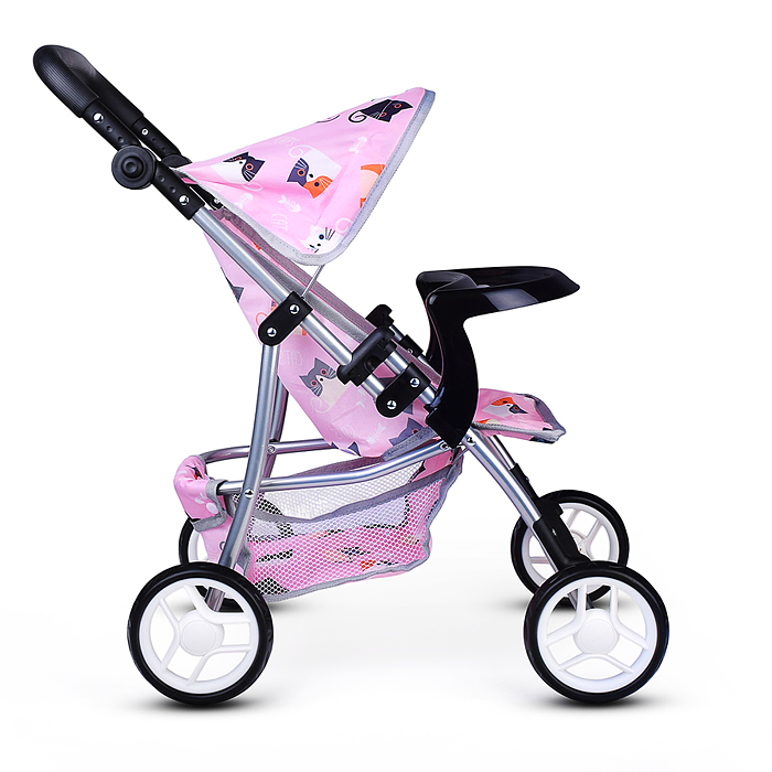 Коляская кукольная 9366-T трость, металлическая, с корзиной, столиком и козырьком