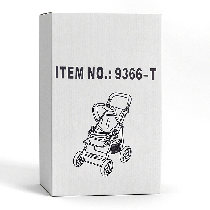 Коляская кукольная 9366-T трость, металлическая, с корзиной, столиком и козырьком