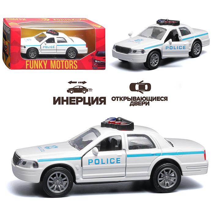 Белая с синей полосой инерционная машинка полицейская die-cast , 1:32 Белая с синей полосой инерционная машинка полицейская die-cast , 1:32