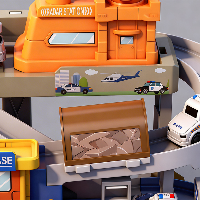 Парковка ZX-025A "Служебный паркинг" (свет, звук, 3 металл машины, самолет) в коробке