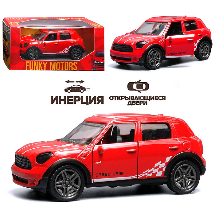 Красная с белым рисунком инерционная машинка die-cast , 1:32 Красная с белым рисунком инерционная машинка die-cast , 1:32