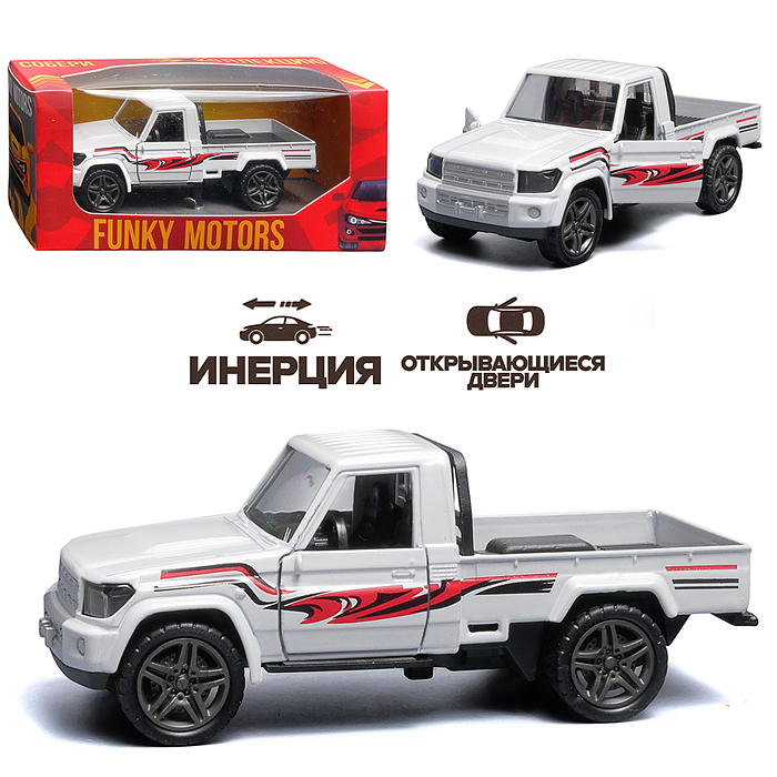 Белый с рисунком инерционная машинка пикап die-cast , 1:32 Белый с рисунком инерционная машинка пикап die-cast , 1:32