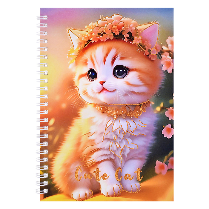 Блокнот на евроспирали "Котята" 14.5x21см, 60 л. внутренний блок в клетку, плотность бумаги 70г/м2