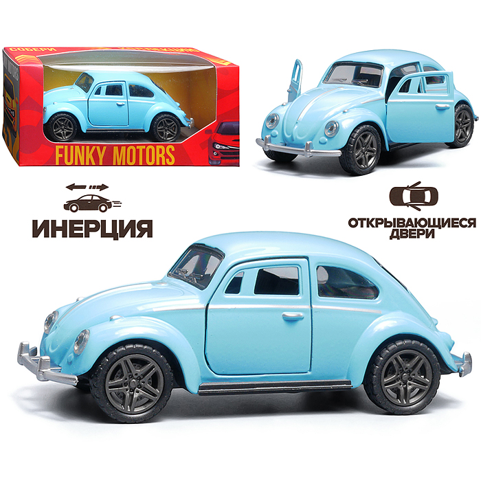 Светло-голубая инерционная машинка ретро die-cast , 1:32 Светло-голубая инерционная машинка ретро die-cast , 1:32