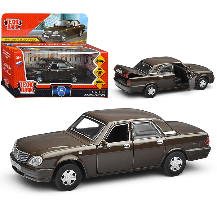 Машина металл ГАЗ -31105 "Волга" 12 см, (откр дв, багаж, коричневый) инерц., в коробке Машина металл ГАЗ -31105 "Волга" 12 см, (откр дв, багаж, коричневый) инерц., в коробке