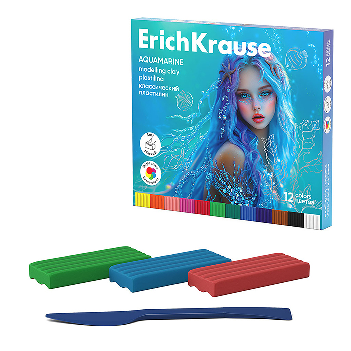 Пластилин классический 12 цв. Aquamarine со стеком, 180 г
