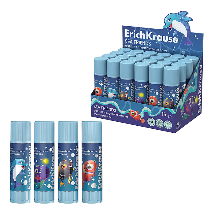 Клей-карандаш EasyStick Sea Friends, 15г, ассорти