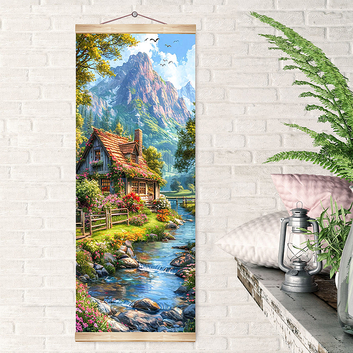 Картина по номерам 35х88 "Панно. Домик в альпийских горах" (30 цветов )