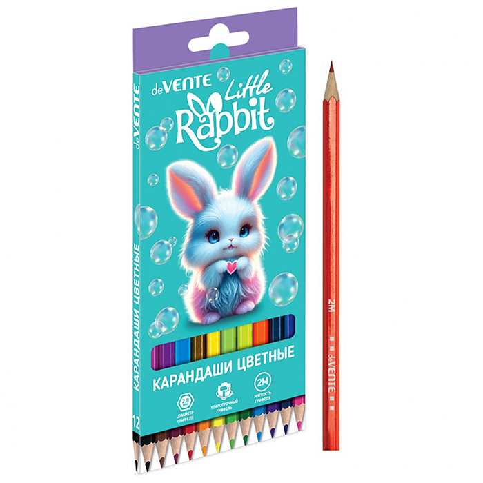 Карандаши цветные "Little Rabbit" 12 цветов, 2М, диаметр грифеля 2,8 мм, шестигранные, в ка