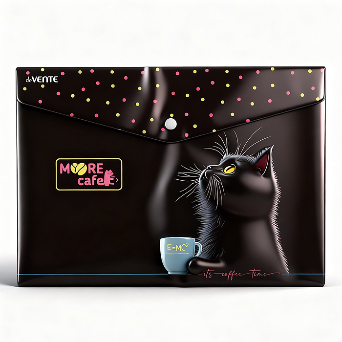 Папка-конверт на кнопке "MooreCafe" A4 (330x235 мм) 180 мкм, непрозрачная с рисунком, факту