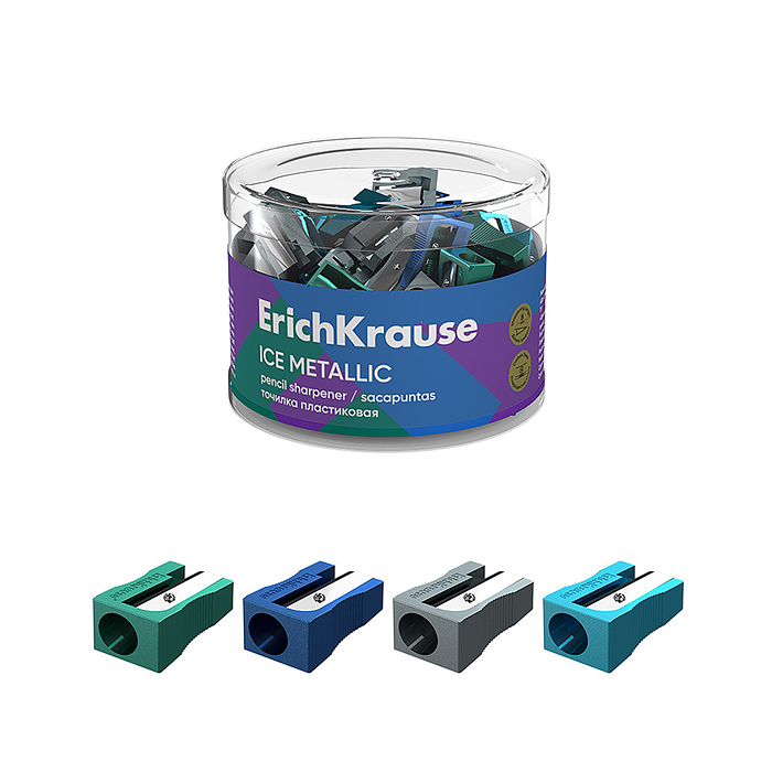 Точилка пластиковая EasySharp, Ice Metallic, ассорти (в тубусе по 60 шт)