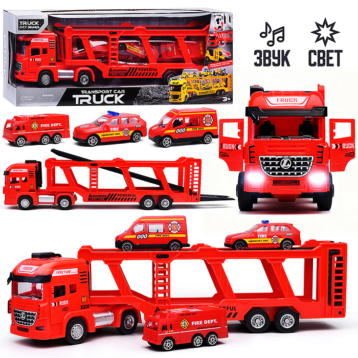 Машина 0100-25A "Автовоз-пожарный"(свет, звук) в коробке Машина 0100-25A "Автовоз-пожарный"(свет, звук) в коробке