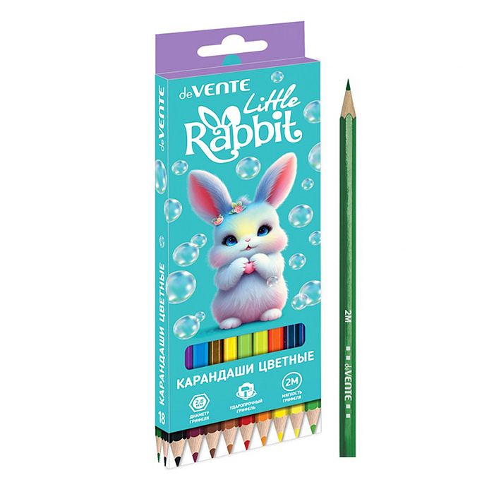 Карандаши цветные "Little Rabbit" 18 цветов, 2М, диаметр грифеля 2,8 мм, шестигранные, в ка