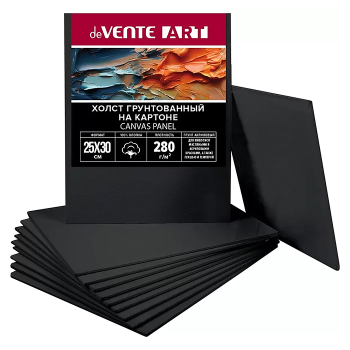 Холст на картоне 25x30 см грунтованный "ART" 100% хлопок 280 г/м², мелкое зерно, цвет черный
