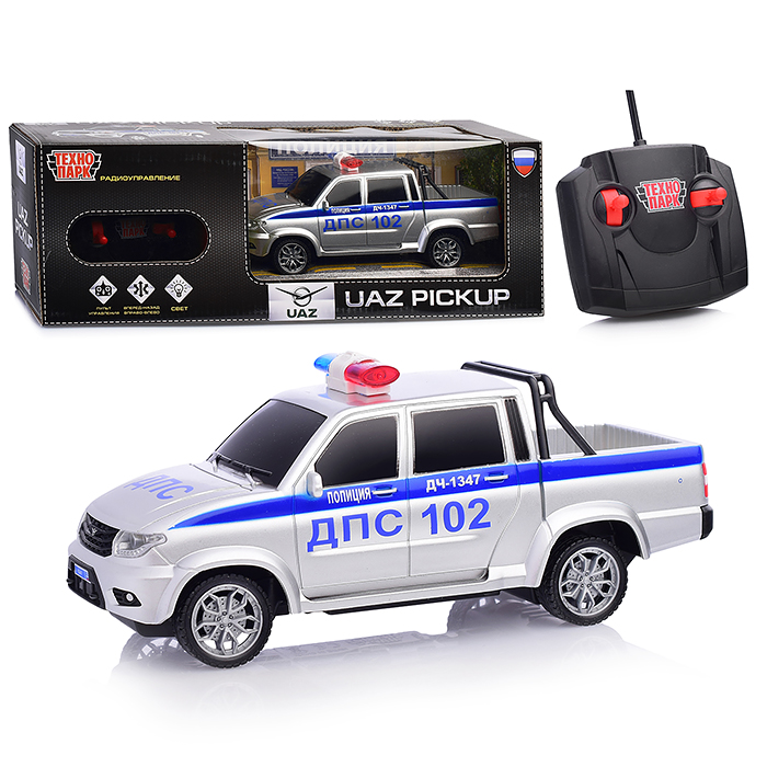 Машина р/у UAZ PICKUP "Полиция" 20 см, свет, сер,