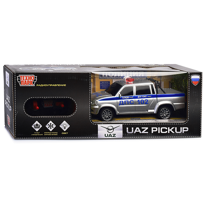 Машина р/у UAZ PICKUP "Полиция" 20 см, свет, сер,