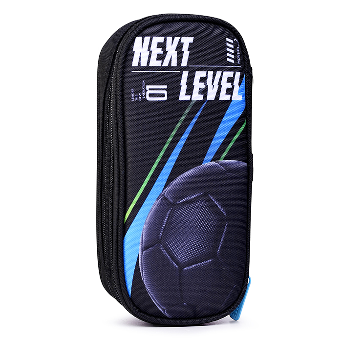 Пенал "Next Level Football" 22x9,5x7 см овальный, плотный износостойкий полиэстер, черный