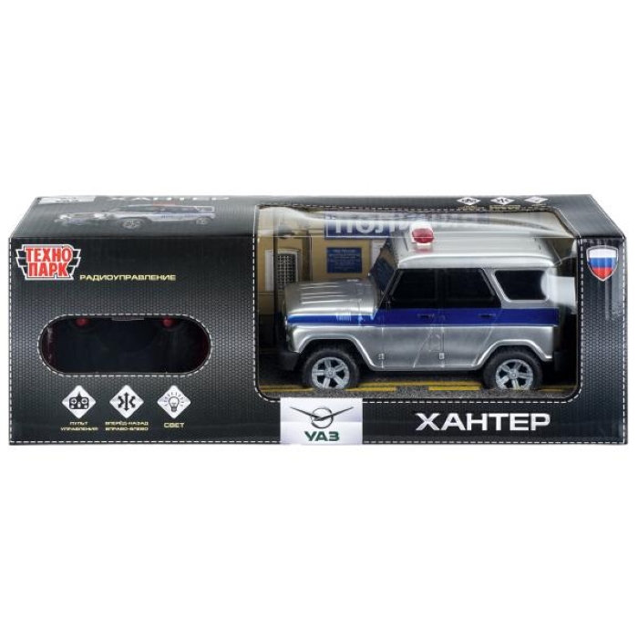 Машина р/у Uaz Hunter Полиция 18 см, свет, серебряный