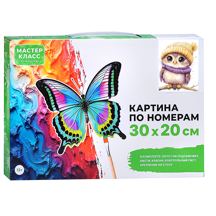 Фото к товару Картина по номерам MKR3020-64 "Сова в шарфе и шапке" 30*20 см. Картина по номерам MKR3020-64 "Сова в шарфе и шапке" 30*20 см.