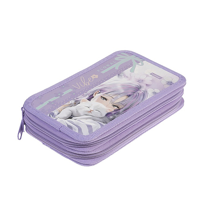 Пенал 190х110мм 2 отделения на молнии мат.ламин. "Цветочный стиль" с таблицей умножения