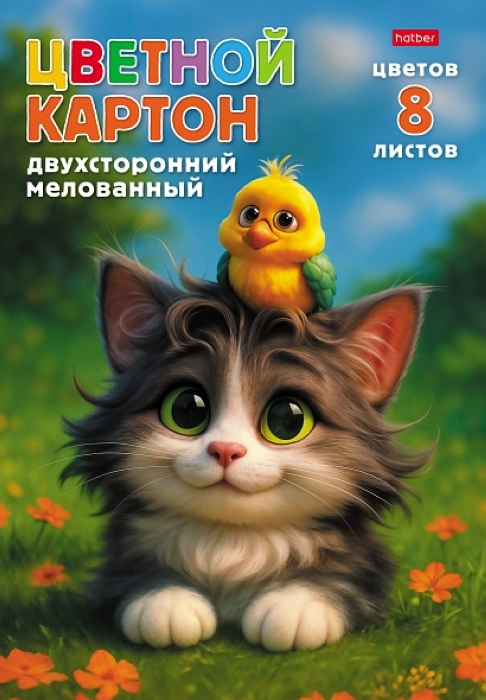 Картон цветной 8л 8 цв. двухсторонний А4 "Мурчалкин" в папке