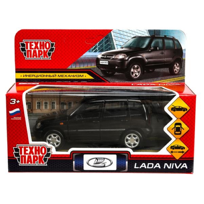 Машина металл LADA NIVA длина 12 см, двери, багаж, инерц, черный