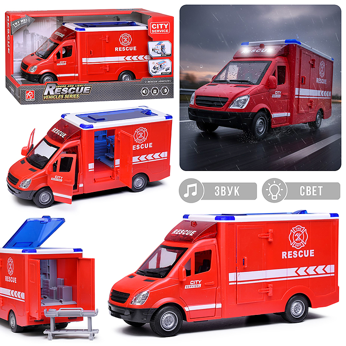 Машина RJ5501B "Rescue service" (свет, звук) цвет красный, в коробке
