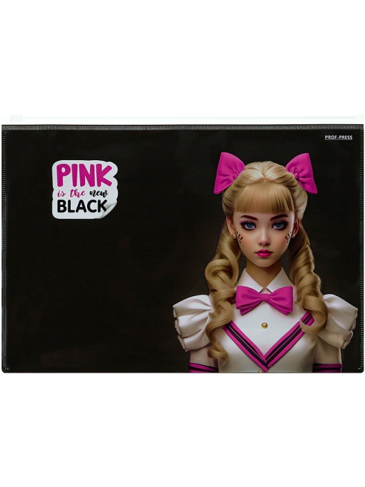 Набор из 3-х шт. папка-конверт на молнии А4, 180мкм "Pink&Black"