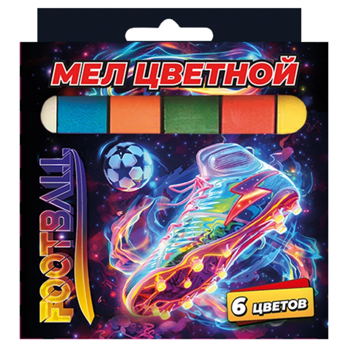 Мел цветной "Футбол" 6 шт в картонной упаковке с европодвесом