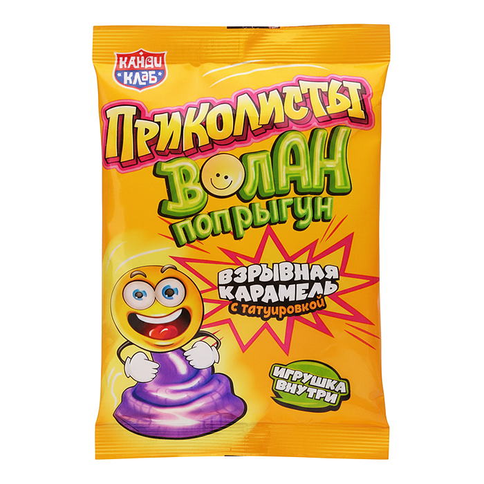 Фото к товару Взрывная карамель с игрушкой и татуировкой "Приколисты. Волан-попрыгун" 1г*30шт Взрывная карамель с игрушкой и татуировкой "Приколисты. Волан-попрыгун" 1г*30шт