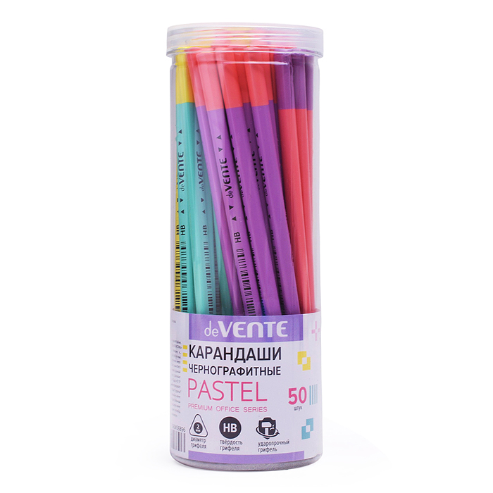 Карандаш чернографитный "Pastel" HB, диаметр грифеля 2 мм, трехгранный, заточенный, цвета ассорти