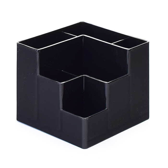 Подставка для канцелярских принадлежностей 12,2x12,2x10 см, 6 секций, непрозрачная черная