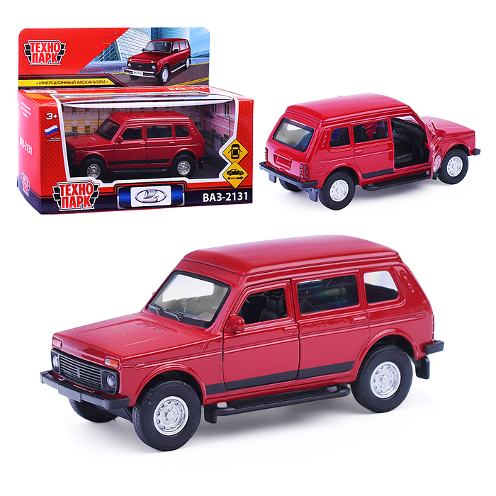Машина металл LADA 4x4 2131 12 см, (двери, багаж, красный)инерц, в коробке