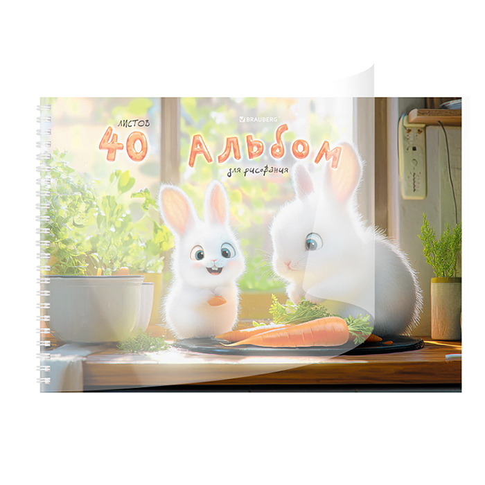 Альбом для рисования 40л. пластиковая обложка, А4, гребень, ассорти
