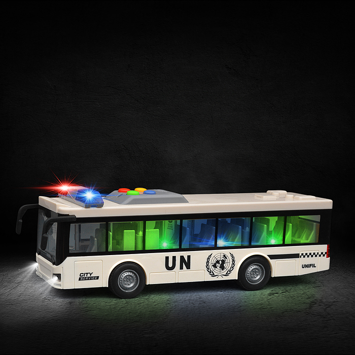 Фото к товару Автобус RJ5513C "Военный" на батарейках, в коробке Автобус RJ5513C "Военный" на батарейках, в коробке