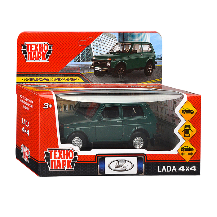 Фото к товару Машина металл LADA 4x4 12 см, (двери, багаж, зеленый) инерц., в коробке Машина металл LADA 4x4 12 см, (двери, багаж, зеленый) инерц., в коробке