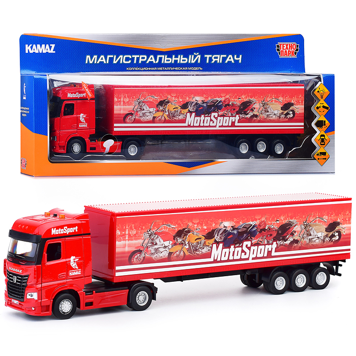 Машина металл KAMAZ Тягач с полуприцепом 37 см, (двери, свет-звук) инерц, в коробке
