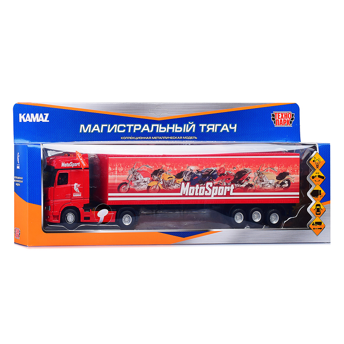Машина металл KAMAZ Тягач с полуприцепом 37 см, (двери, свет-звук) инерц, в коробке